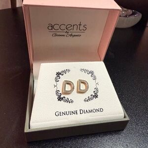 Gold DD Initial Stud Earrings with Diamonds